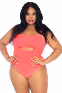 Leg Avenue Plus Size 2 Piece Opaque Bandeau & Suspender Bodysuit in Orange  from SexyShoes.com
