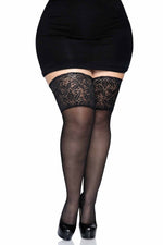 Plus Size 5 In Lace Lycra Sheer Stay Up Thigh Highs