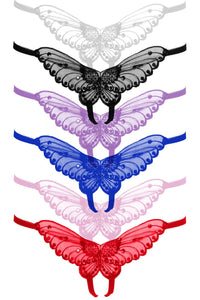 Plus Size Butterfly Crotchelss W/Pearl Sequin Detal-Panties-SEXYSHOES.COM