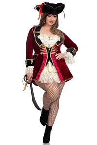 Leg Avenue Plus Size Captivating Pirate Captain Velvet Coat Dress, Tie Front Bodice in Multi  from SexyShoes.com