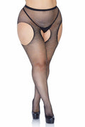 Plus Size Crystalized Fishnet Suspender Pantyhose