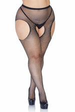 Plus Size Crystalized Fishnet Suspender Pantyhose