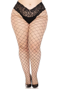 Leg Avenue Plus Size Diamond Net W/Sexy Lace Boyshort Top Fishnet Tights in Black  from SexyShoes.com
