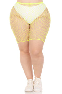 Leg Avenue Plus Size Industrial Net Biker Shorts in Yellow  from SexyShoes.com