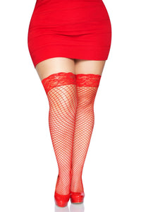Leg Avenue Plus Size Lace Top Thigh High Stay Ups in Red  from SexyShoes.com