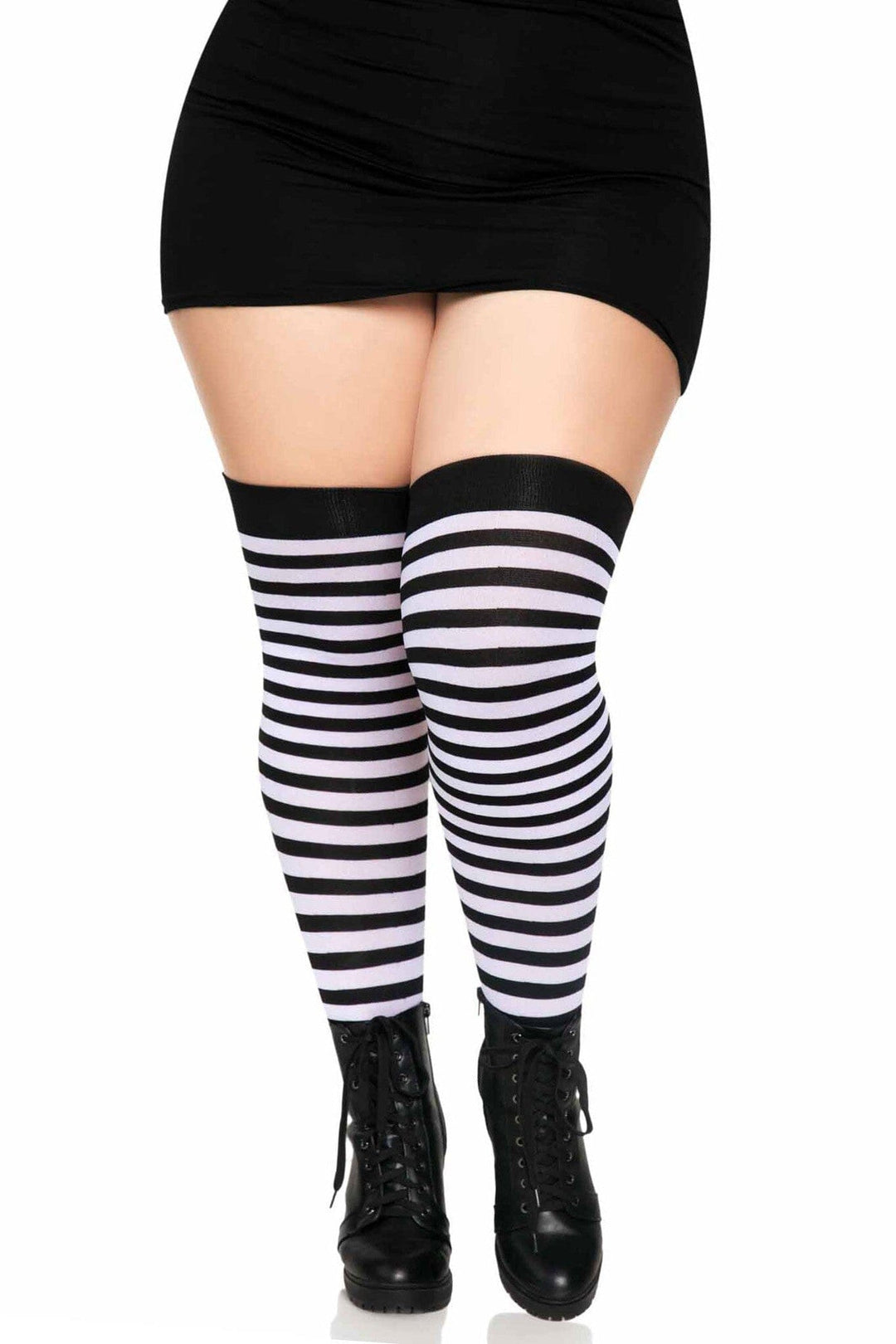 Leg Avenue Plus Size Nylon Striped Stockings in Black  from SexyShoes.com