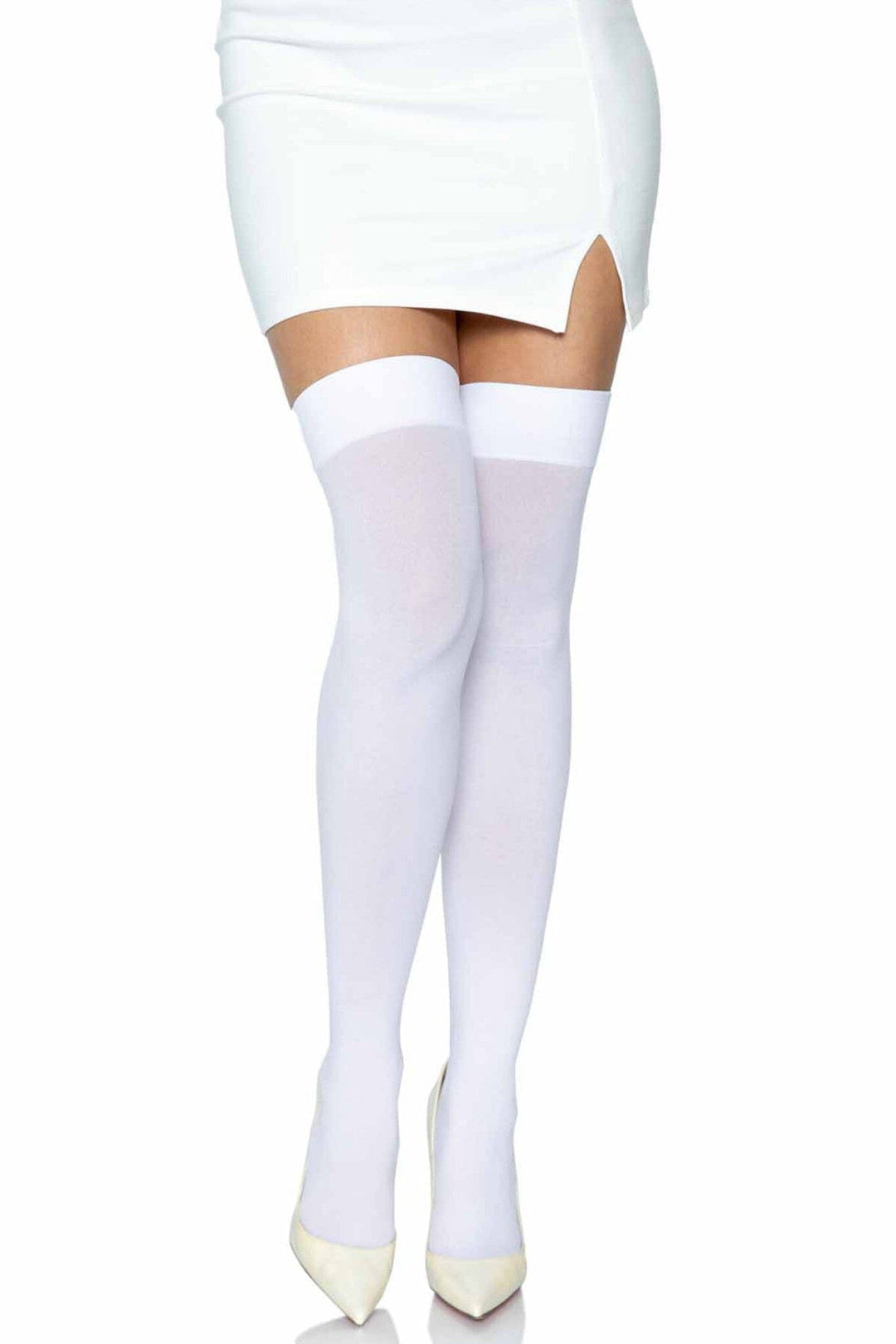 Leg Avenue Plus Size Over The Knee Nylon Thigh High Stockings in White  from SexyShoes.com