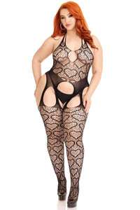 Leg Avenue Plus Size Seamless Heart Net Suspender Bodystocking in Black  from SexyShoes.com