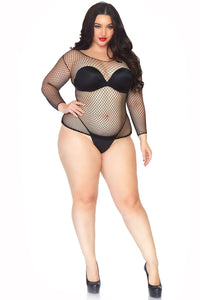 Leg Avenue Plus Size Spandex Long Sleeved Net Shirt in Black  from SexyShoes.com