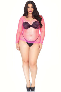 Leg Avenue Plus Size Spandex Long Sleeved Net Shirt in Pink  from SexyShoes.com