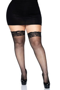 Leg Avenue Plus Size Stay Up Lace Top Micro Net Thigh Highs in Black  from SexyShoes.com