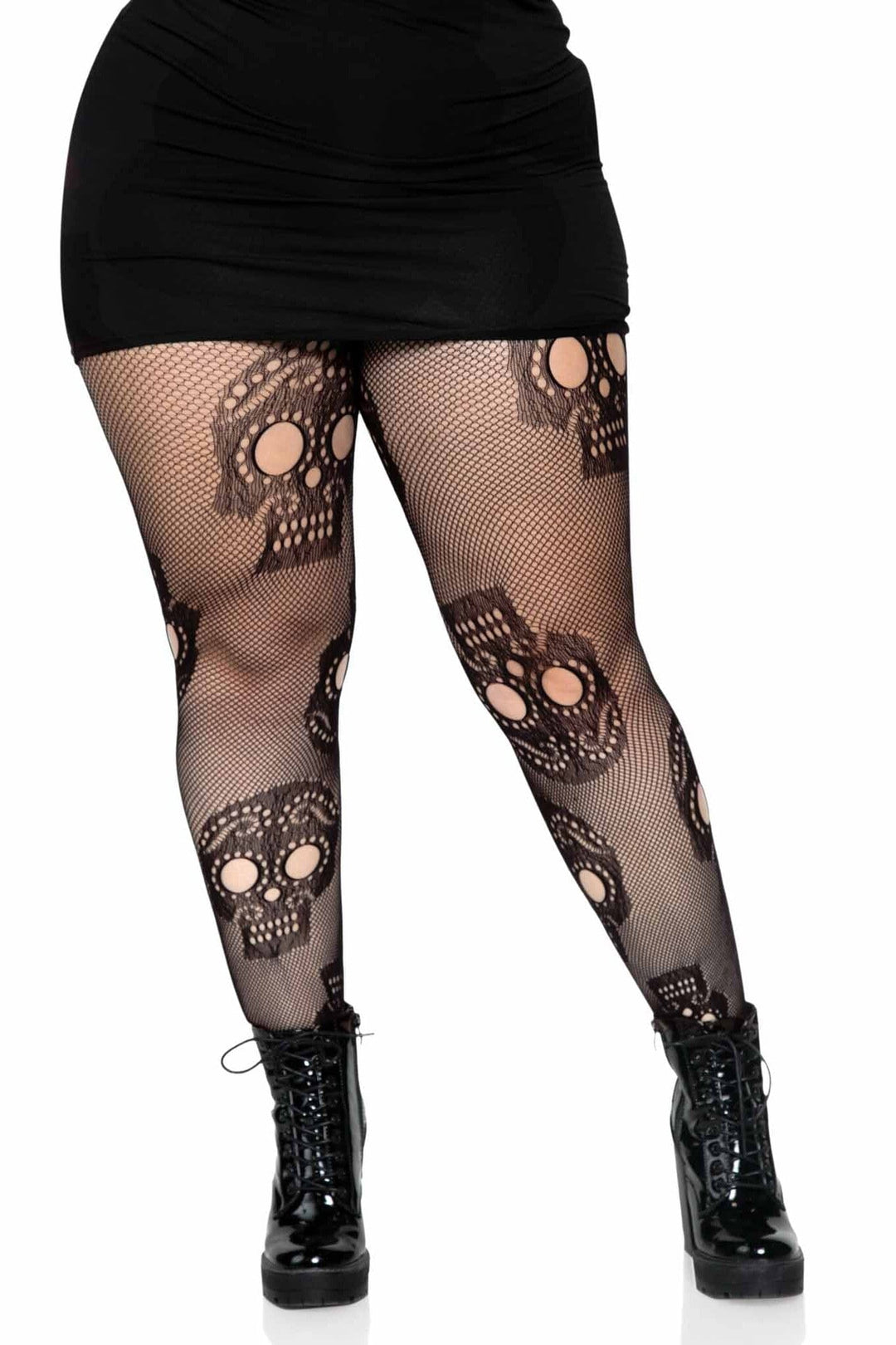 Leg Avenue Plus Size Sugar Skull Net Pantyhose in Black  from SexyShoes.com