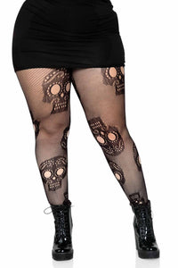 Leg Avenue Plus Size Sugar Skull Net Pantyhose in Black  from SexyShoes.com