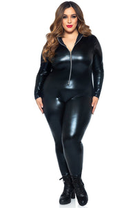 Leg Avenue Plus Size Wet Look Leather Catsuit in Black  from SexyShoes.com