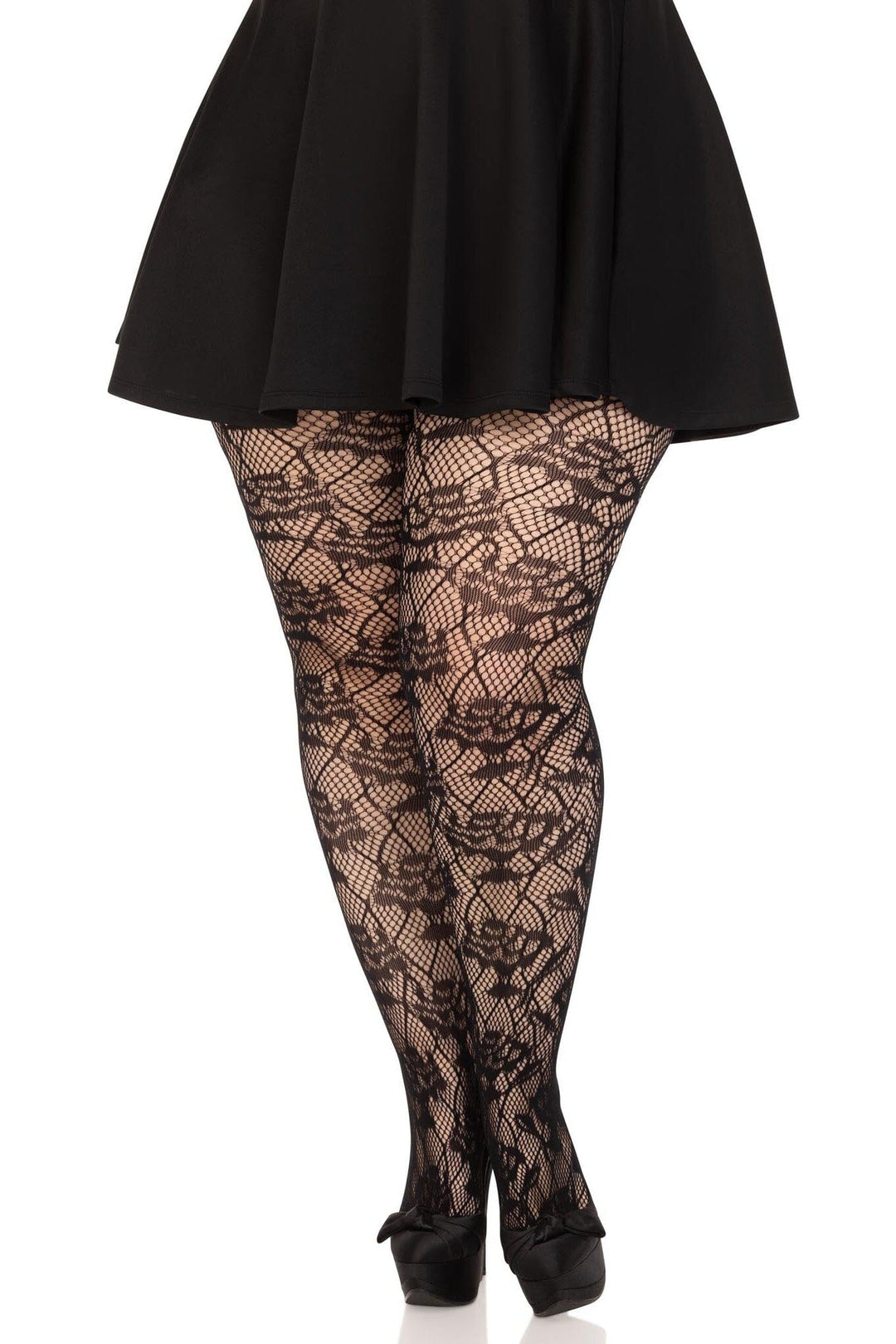 Leg Avenue Plus Size Wild Rose Net Tights in Black  from SexyShoes.com