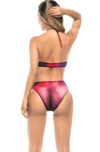 Mapale Printed Tulle Halter Top and Matching Panty Set in Pink 