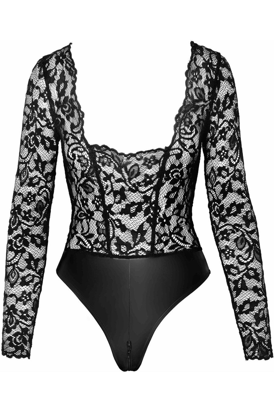Noir Handmade Psyche Bodysuit Of Lace And Wetlook in Black 