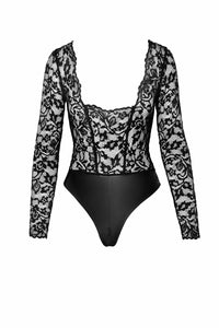 Noir Handmade Psyche Bodysuit Of Lace And Wetlook in Black 
