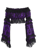 Purple/Black Lace Smocked Flare Sleeve Peasant Top