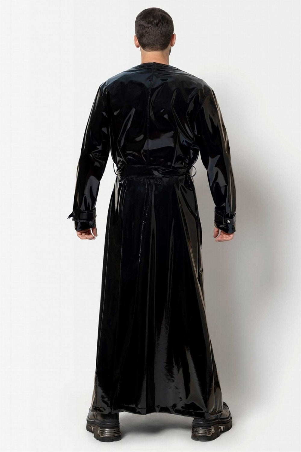 L'HOMME ROLO Vinyl Long Trench Coat in Black 