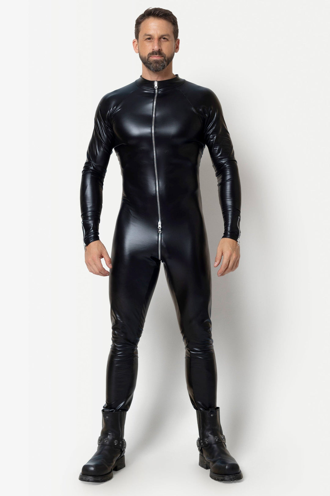 L'HOMME ROSS Wetlook Catsuit in Black 