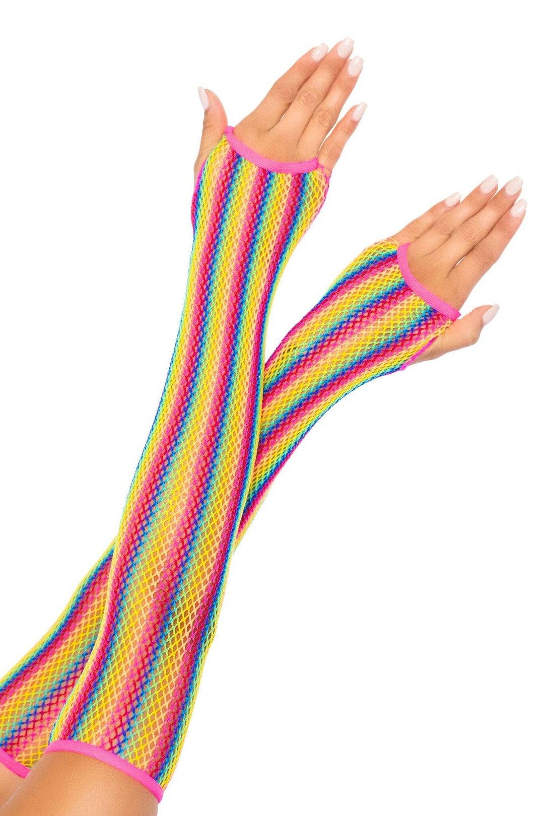 Leg Avenue Rainbow Net Arm Warmers in Multi  from SexyShoes.com