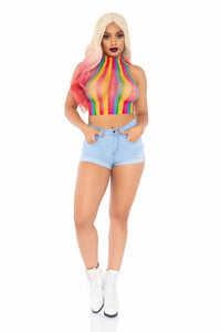 Rainbow Net High Neck Crop Top-Crop Tops-SEXYSHOES.COM