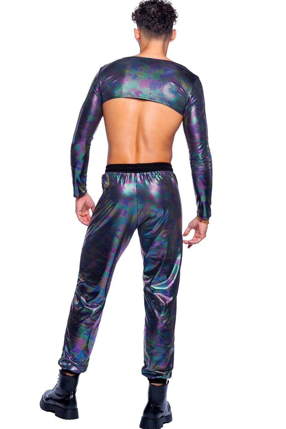 Roma Confidential Rainbow Shimmer Camouflage Long Sleeved Crop Top in Black 