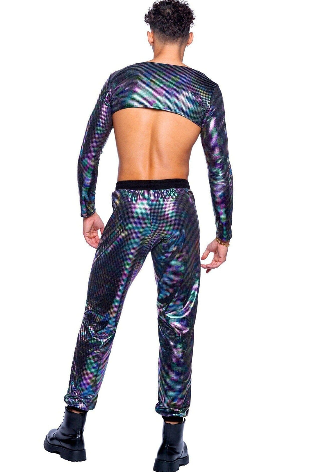 Roma Confidential Rainbow Shimmer Camouflage Long Sleeved Crop Top in Black 