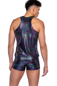 Roma Confidential Rainbow Shimmer Camouflage Shorts with Drawstrings in Black 
