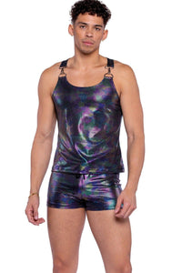 Roma Confidential Rainbow Shimmer Camouflage Tank Top with Buckle Detail in Black  from SexyShoes.com