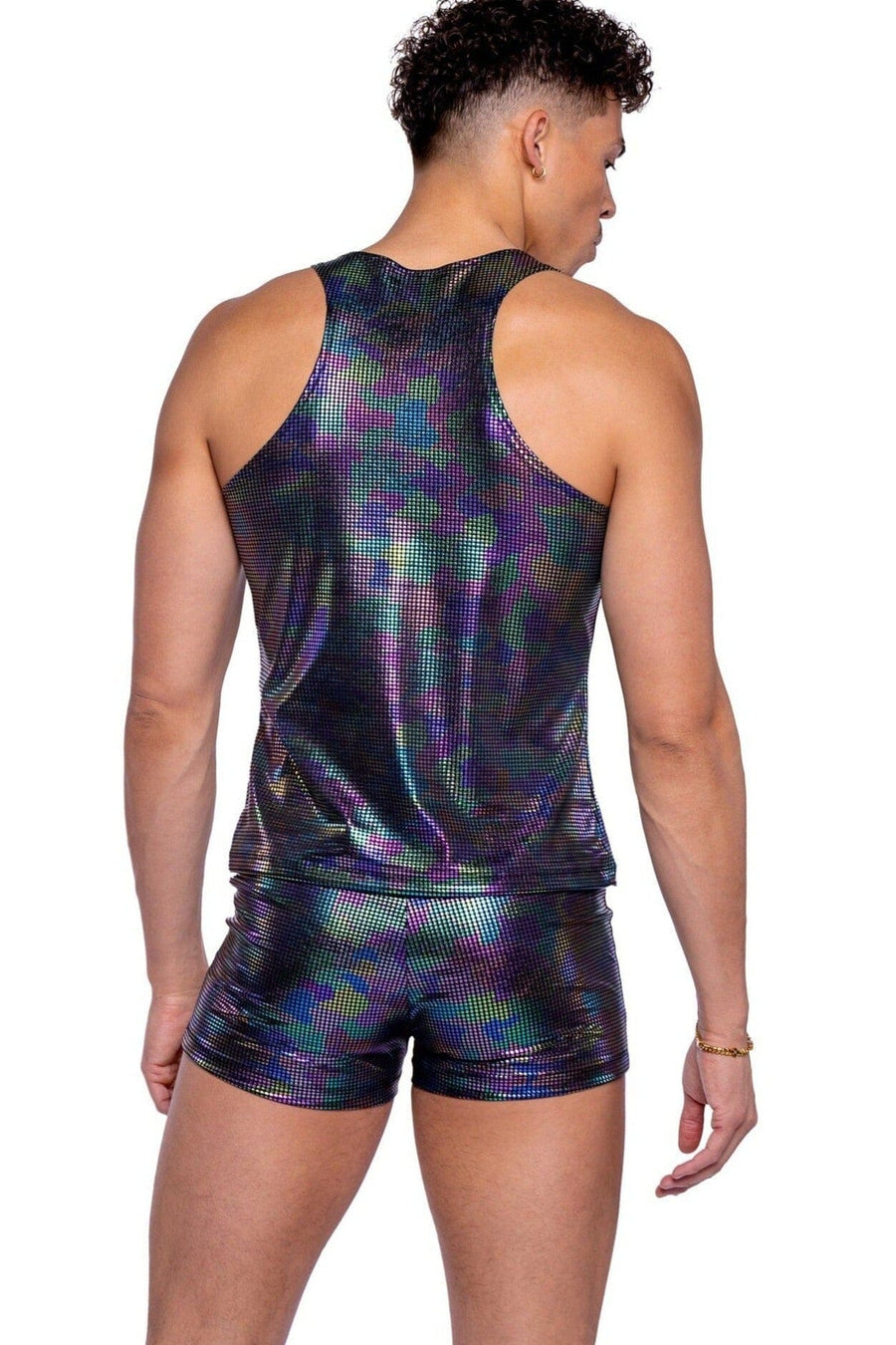 Roma Confidential Rainbow Shimmer Camouflage Tank Top with Buckle Detail in Black 