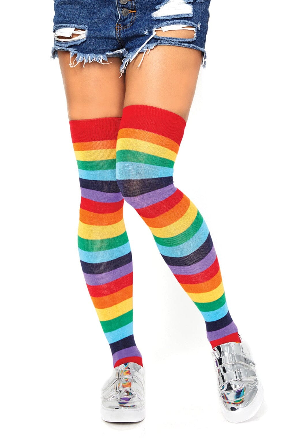 Leg Avenue Rainbow Thigh High Socks in Multi  from SexyShoes.com