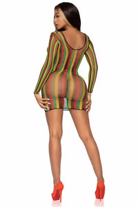 Rasta Net Long Sleeve Mini Dress-Stripper Dresses-SEXYSHOES.COM