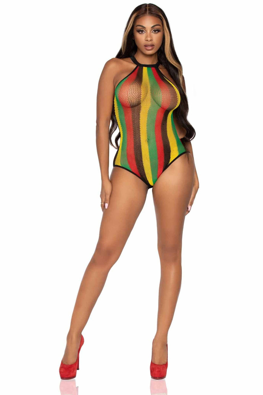 Rasta Net Racer Back Bodysuit With Snap Crotch-Bodysuits-SEXYSHOES.COM