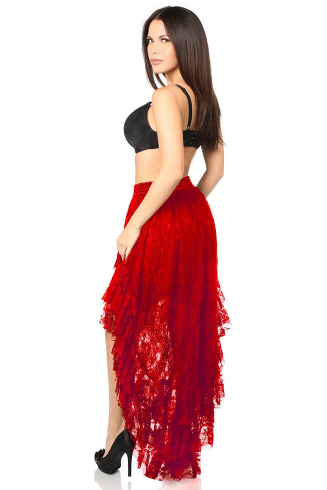 Daisy Corsets Red High Low Lace Skirt in Red 