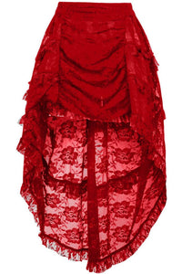 Daisy Corsets Red Lace Ruched Front High Low Lace Skirt in Red  from SexyShoes.com