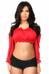 Daisy Corsets Red Long Sleeve Peasant Top in Red  from SexyShoes.com