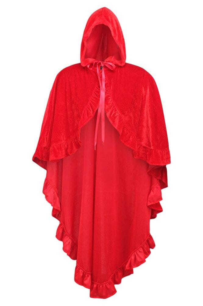 Daisy Corsets Red Velvet Hooded Ruffle Cape in Red  from SexyShoes.com