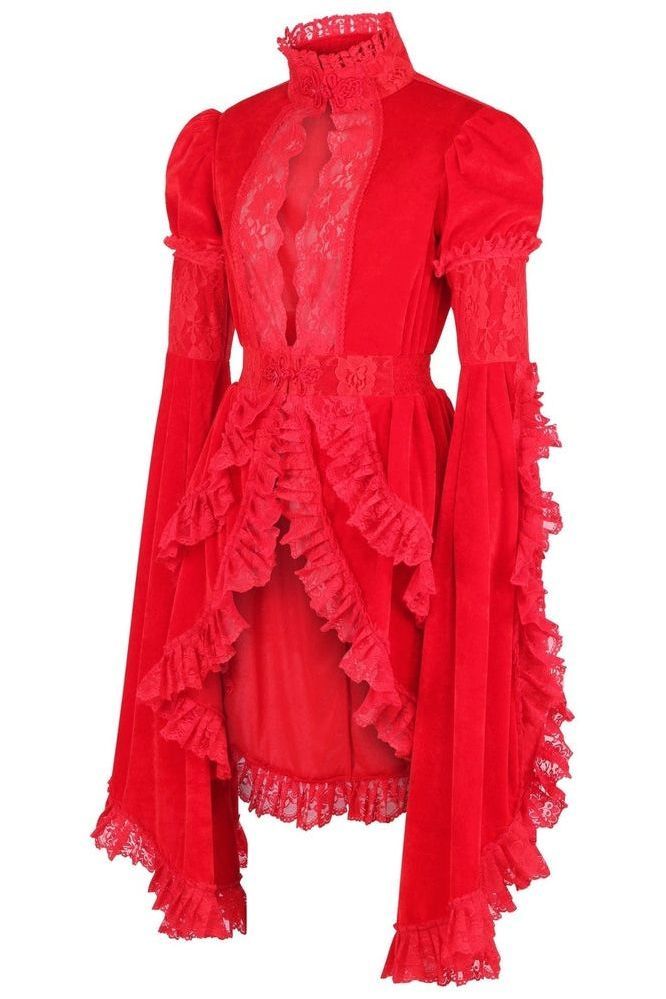 Red Velvet & Lace Ruffled Jacket