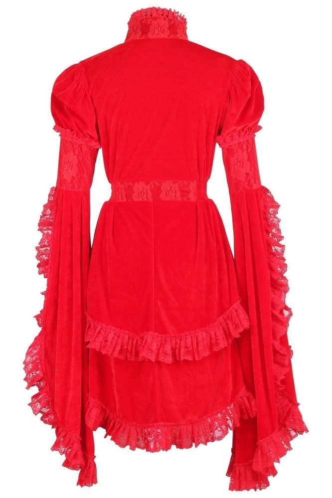Red Velvet & Lace Ruffled Jacket