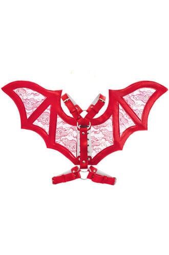 Daisy Corsets Red/Red Faux Leather & Lace Wing Harness in Red 