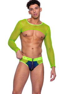 Roma Confidential Reflective & Fishnet Briefs with Zipper Closure & Stud Detail in Green  from SexyShoes.com
