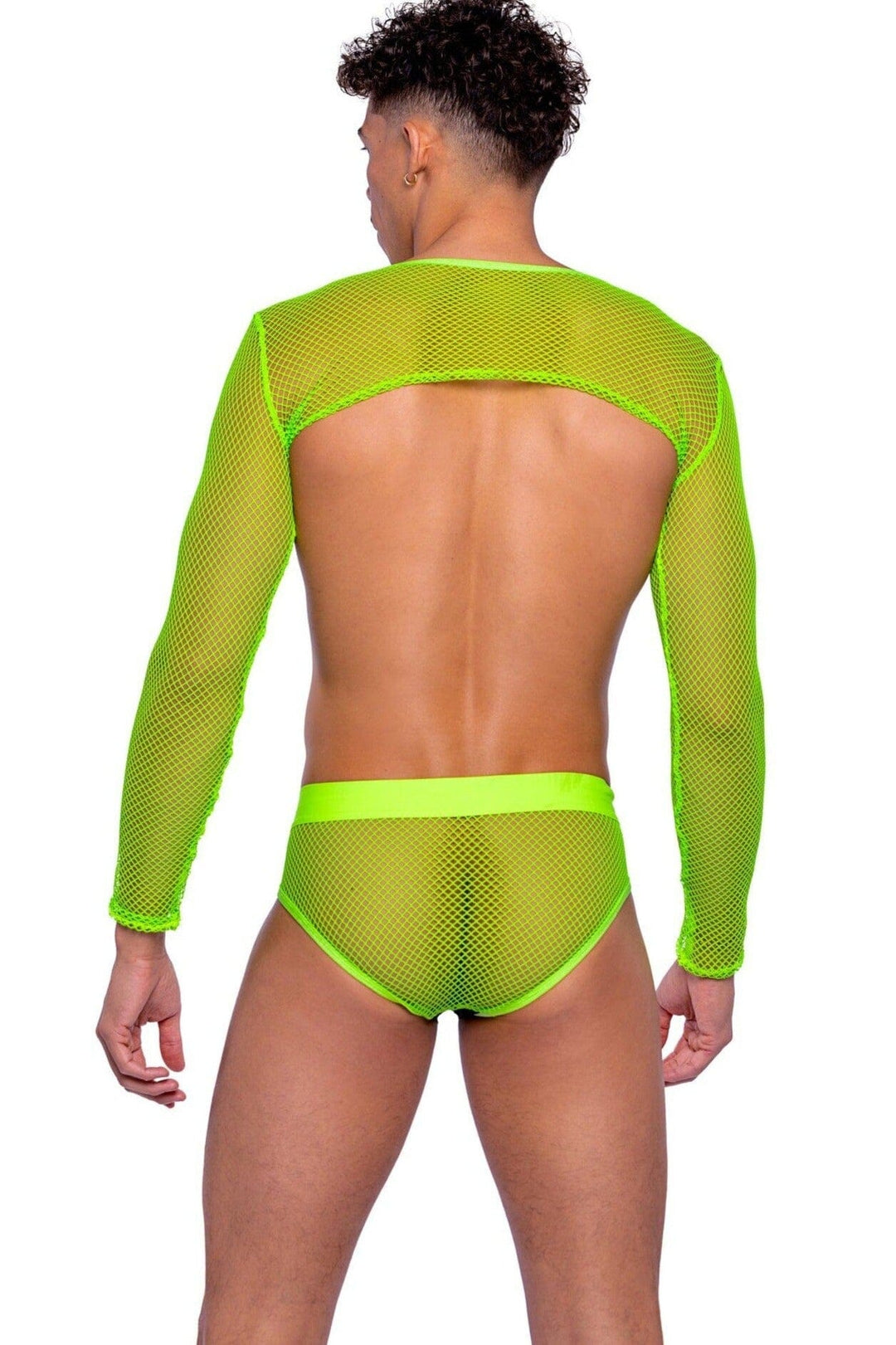 Roma Confidential Reflective & Fishnet Briefs with Zipper Closure & Stud Detail in Green 