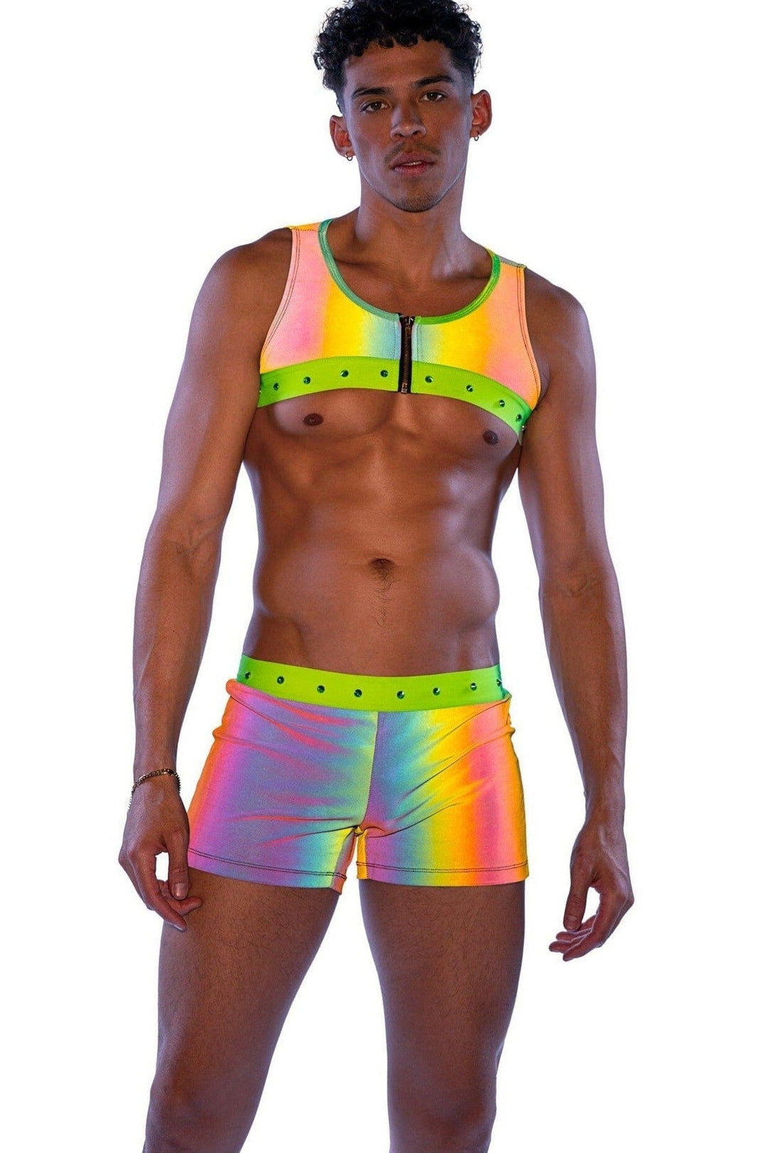 Roma Confidential Reflective Shorts with Stud Details in Rainbow  from SexyShoes.com