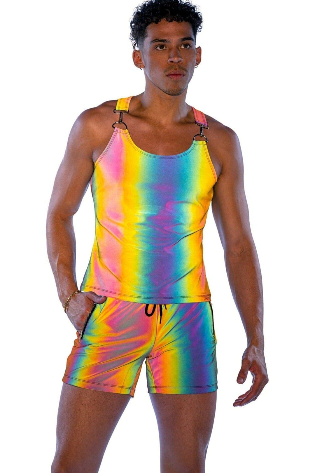 Roma Confidential Reflective Shorts with Zipper Pockets & Drawstrings in Rainbow  from SexyShoes.com
