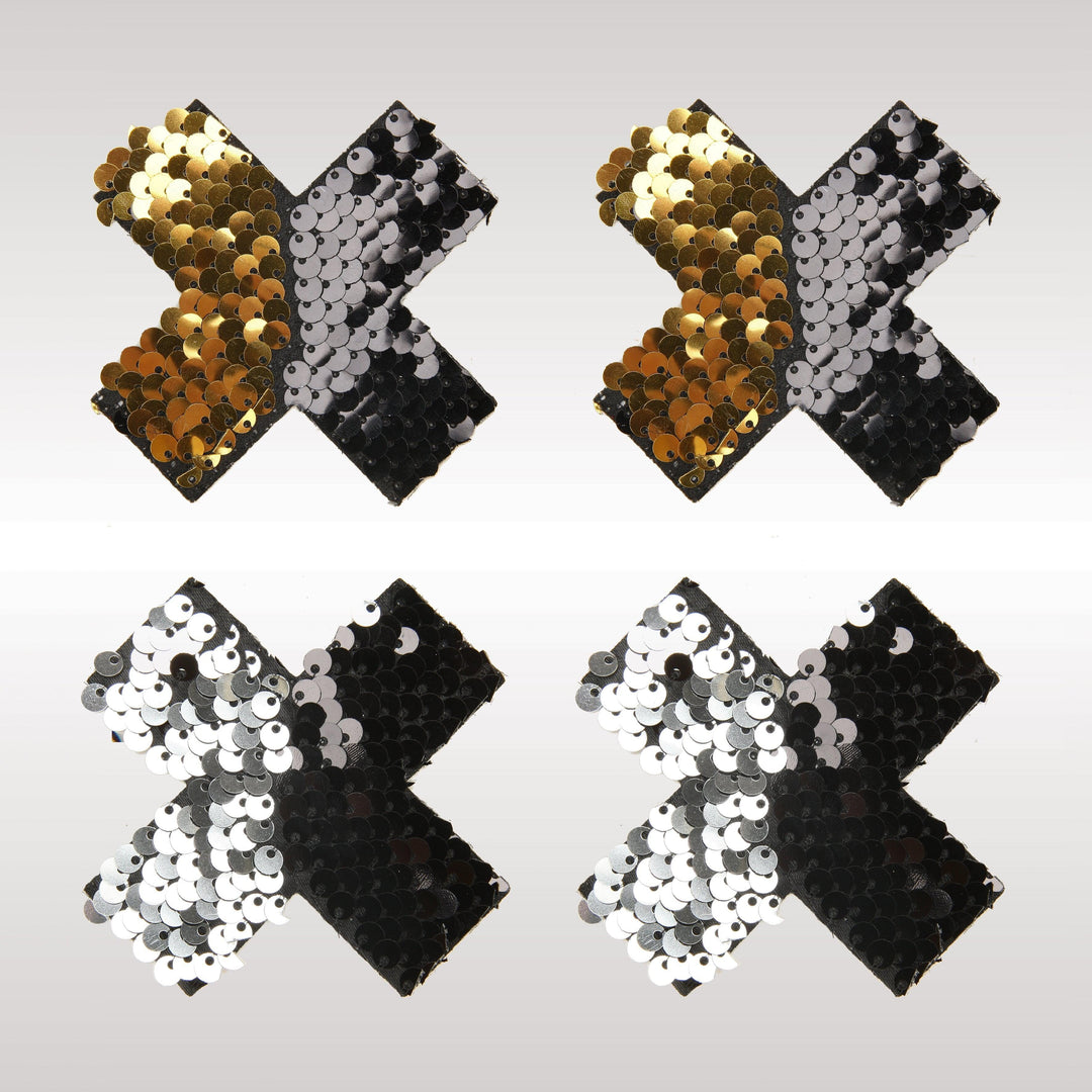 Peekaboo Pasties Reversible Sequin X in Gold  from SexyShoes.com