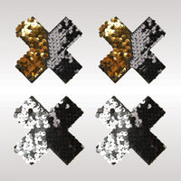 Peekaboo Pasties Reversible Sequin X in Gold  from SexyShoes.com