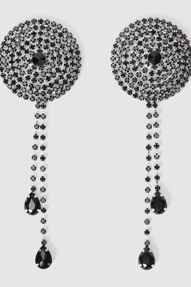 House of Desire Rhinestone Cone & Dangle Nipple Covers in Black  from SexyShoes.com