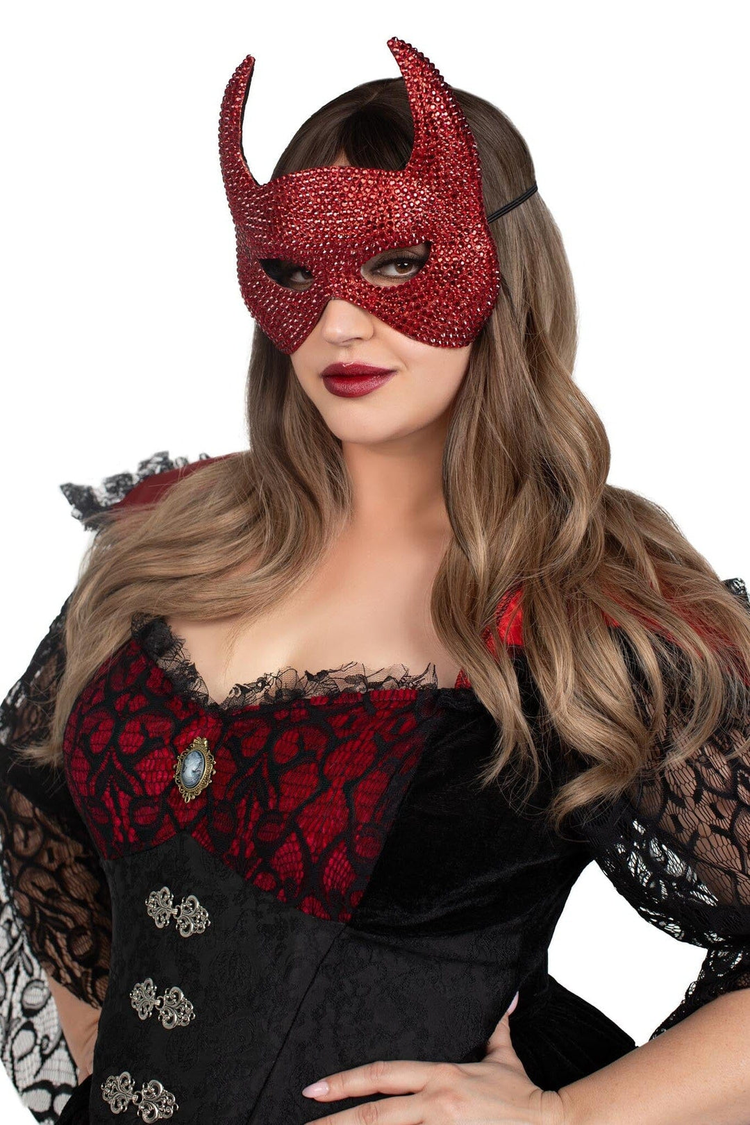 Leg Avenue Rhinestone Devil Mask in Red  from SexyShoes.com